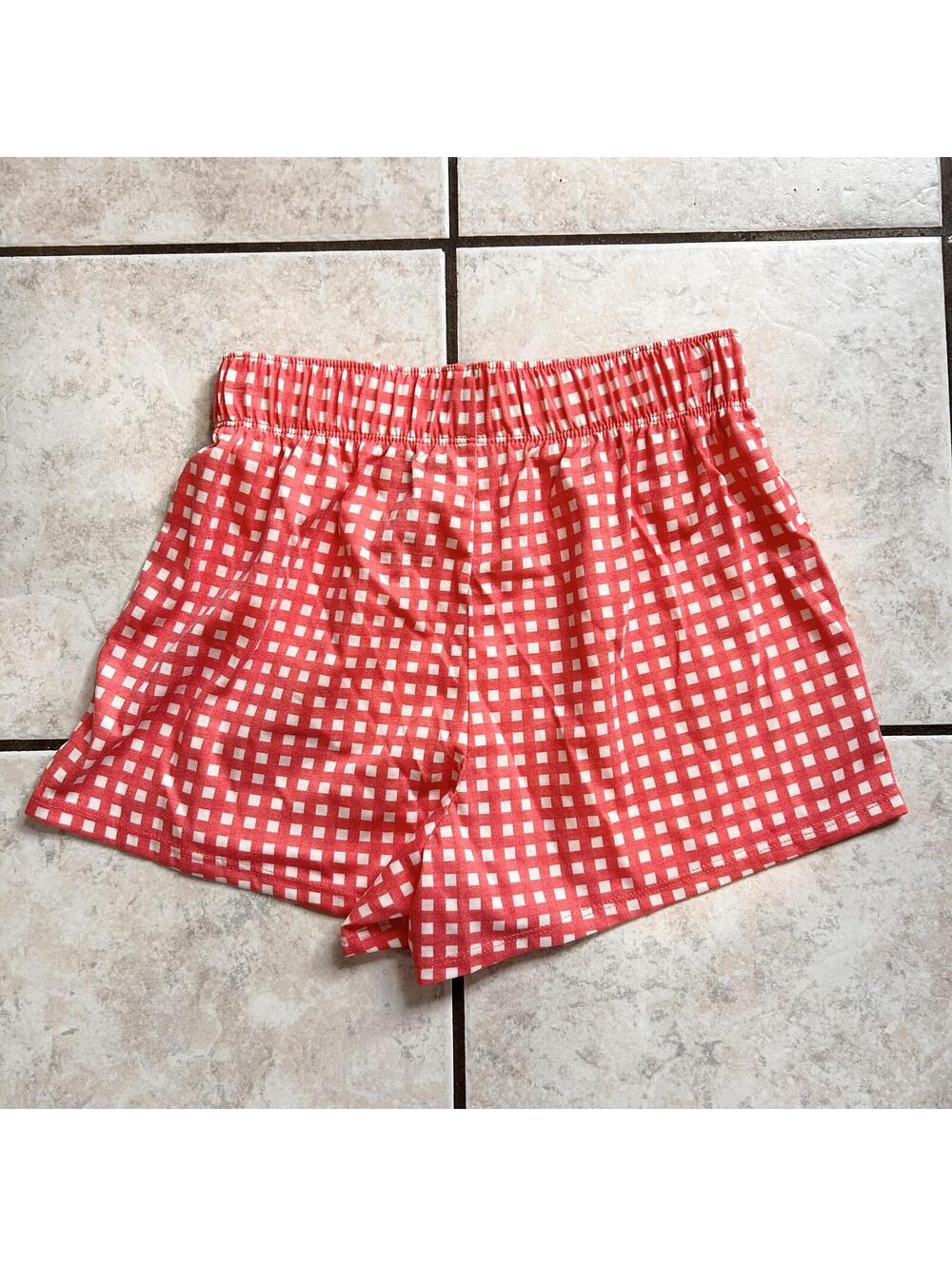 Peanuts Red White Checkered Gingham Pajama Shorts Pjs Women's Small